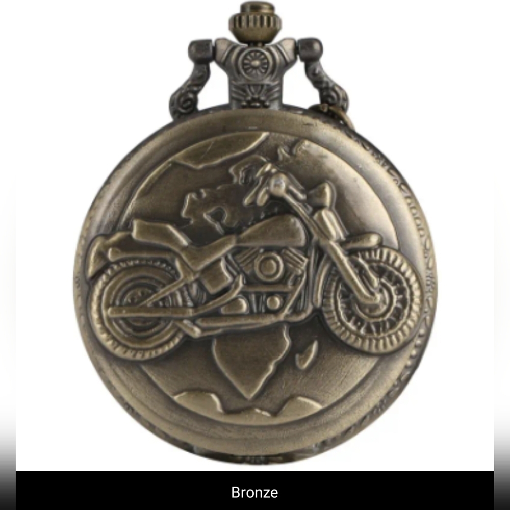 New Bronze Motorcycle Motorbike MOTO Chain Pocket Watch w/ Necklace Chain, T1MIS